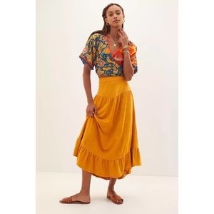 Anthropologie Suede Midi Skirt Yellow Size XS